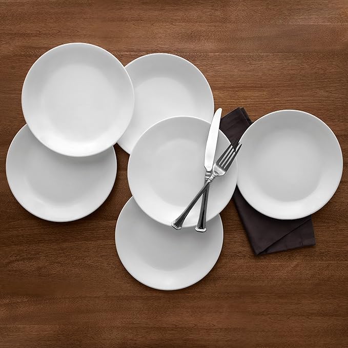 Corelle Vitrelle 4-Pieces 10.25 Glass Dinner Plates &amp Vitrelle 18-Piece Service for 6 Dinnerware Set &amp Vitrelle 6-Piece Salad Plates Set