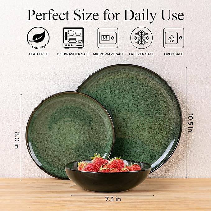 LeRatio Ceramic Dinnerware Sets for 4Wavy Reactive Glaze Stoneware Plates and Bowls SetsHighly Scratch Resistant | Dishwasher &amp MicrowaveOven Safe Dishes Set(12PCS)