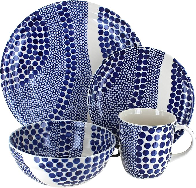 Blue Rose Polish Pottery - Blue Zara 16 Piece Dinner Set - 4 Place Settings - Great for Everyday Dining Casual Dining or as Formal Dinnerware