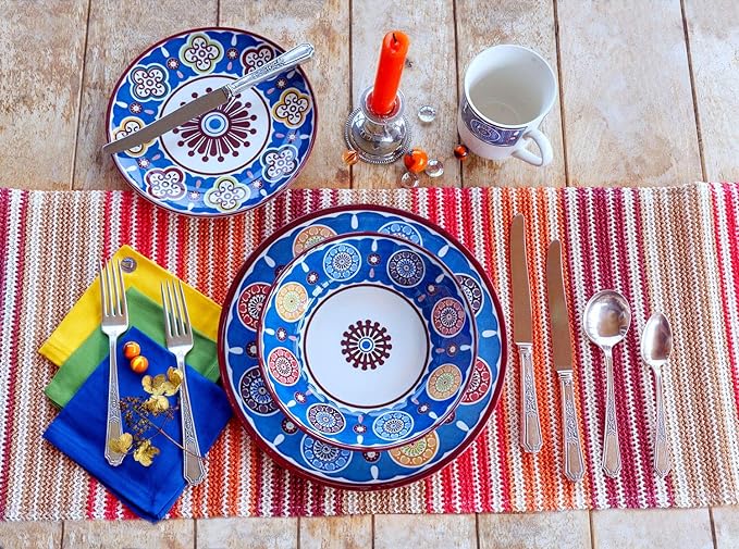 Tudor Royal Collection 24-Piece Premium Quality Round Porcelain Dinnerware Set Service for 6 - SUMAYA Blue See 10 Designs Inside!