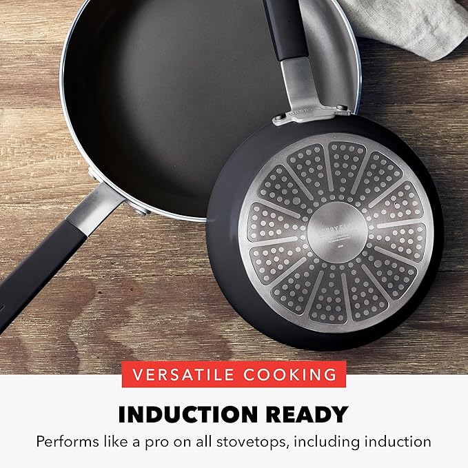 GreenPan x Bobby Flay 13 Piece Nonstick Cookware Pots and Pans Set PFAS-Free Diamond Ceramic Induction Suitable Easy Clean Dishwasher &amp Oven Safe Stay-Cool Silicone Handles Glass Lids Black