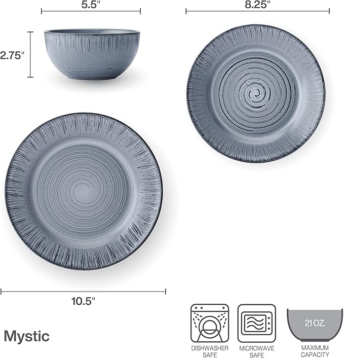 Pfaltzgraff Mystic 12 Piece Plates Bowls Dinnerware Set Service for 4 Blue