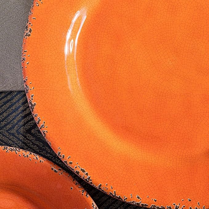 Rustic Melamine Dinnerware Sets Farmhouse Dishes Set for 4 Lightweight 12 Piece Kitchen Plates and Bowls Set for Indoor and Outdoor Use Dishwasher Safe Orange
