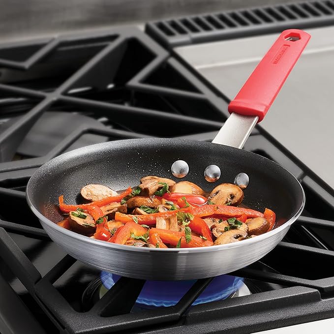 Tramontina Professional 8-Inch Non Stick Small Frying Pan Heavy-Gauge Aluminum Skillet with Reinforced Nonstick Coating Red Handle Dishwasher and Oven Safe