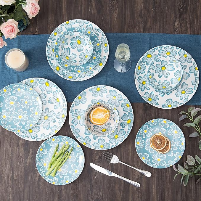 12-pieces Dinnerware Set Ceramic Dish Set Plates Sets Service for 4 Bowl Sets Stoneware Dinnerware Sets 12pcs Plate and Bowl Set for kitchen