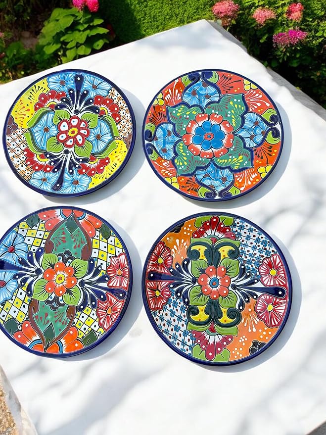 16-Piece Talavera Dinnerware Set | Hand-Painted Mexican Pottery with 4 Large 11.5” Plates 4 Small 8” Plates 4 Bowls and 4 Mugs | Unique Artisan-Made Ceramic Dish Set