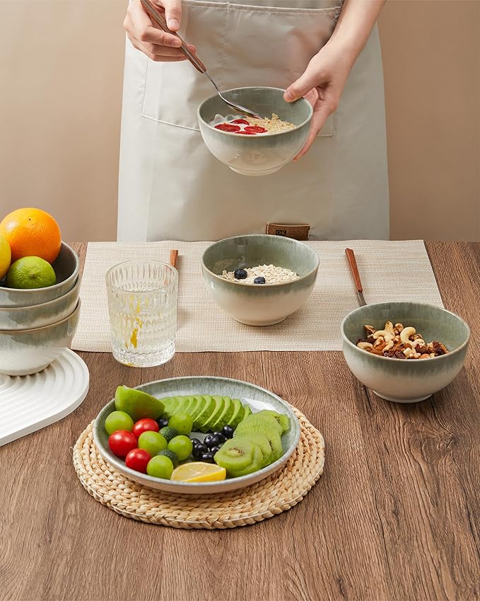 12 Piece Dinnerware Set Includes 6 Piece Cereal Bowl Set Combo Gradient Green
