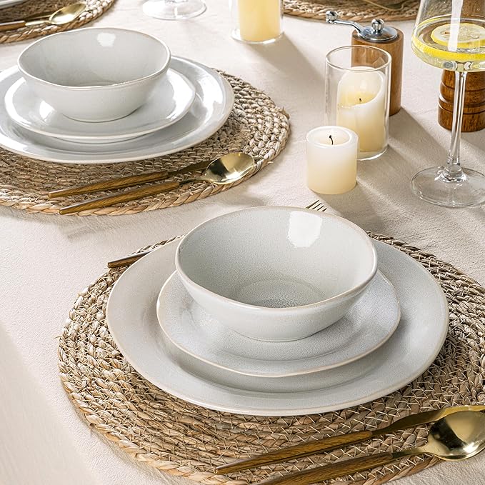 AmorArc Ceramic Dinnerware Sets Handmade Stoneware Reactive Glaze Plates and Bowls Set Scratch Resistant | Dishwasher &amp Microwave Safe Dishes Set Service for 4 (12pc)