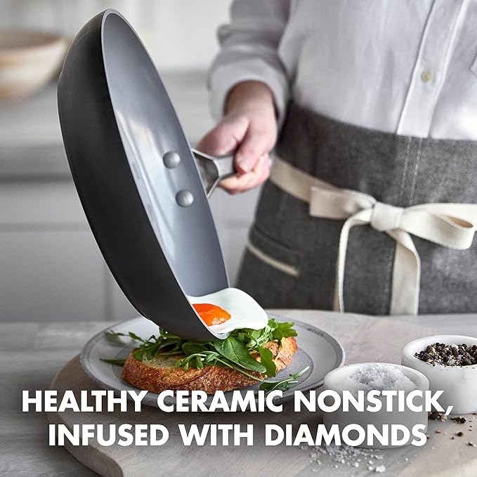 GreenPan Paris Pro Hard Anodized Healthy Ceramic Nonstick 11 Piece Cookware Pots and Pans Set with Stainless Steel Lids PFAS-Free Dishwasher Safe Grey
