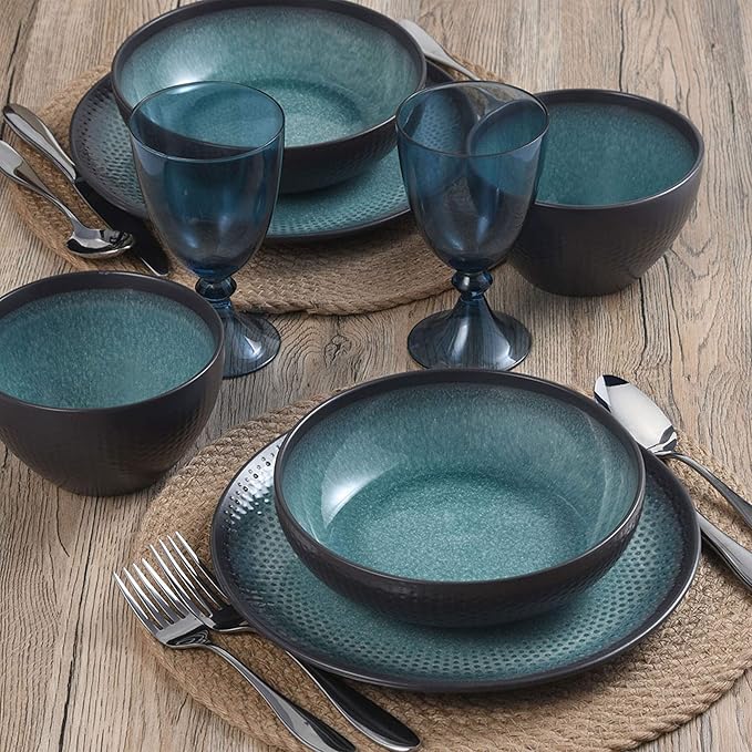 Pfaltzgraff 5267773 Maddox 12-Piece Dinnerware Set teal
