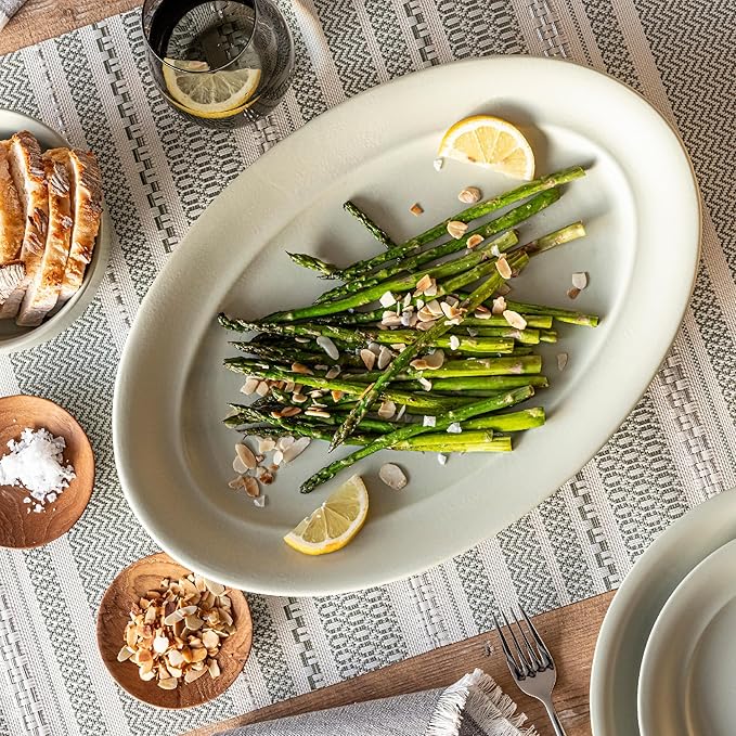 over&ampback Rim Stoneware Serving Platter - Elegant 1-Piece Oval Serving Platter to Complete Your Kitchen Set - 16 L x 10.8 W Semi-Matte Sage