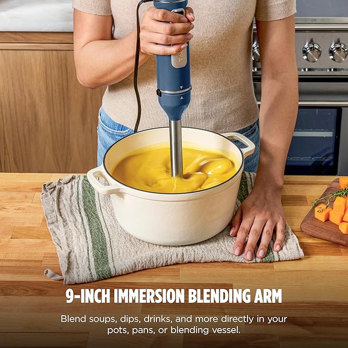 Ninja Immersion Blender and Whisk Hand Stick Blender 4 Speeds with SplatterShield and PanProtect 4-Cup Blending Vessel Dishwasher Safe 5-ft Cord Ergonomic Deep Navy CI201ND