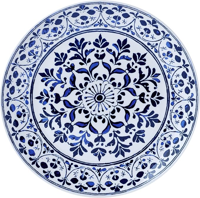 Pfaltzgraff Medallion Radiance 12 Piece Stoneware Dinnerware Plate Bowl Dish Set Service for 4 Blue