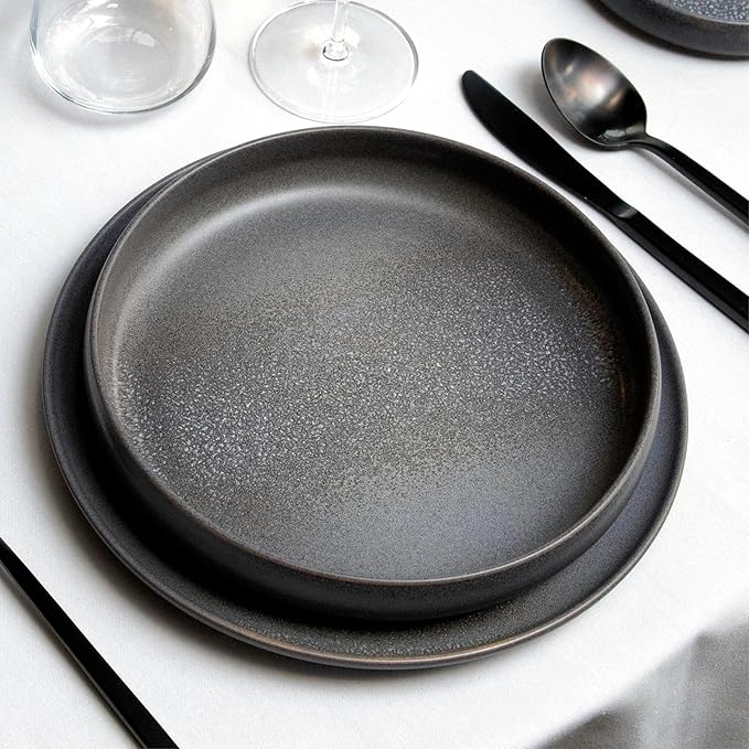 Eater x Zwiesel Fortessa Foss Stoneware 12 Piece Dinnerware Set (Service for 4) Volcanic Gray