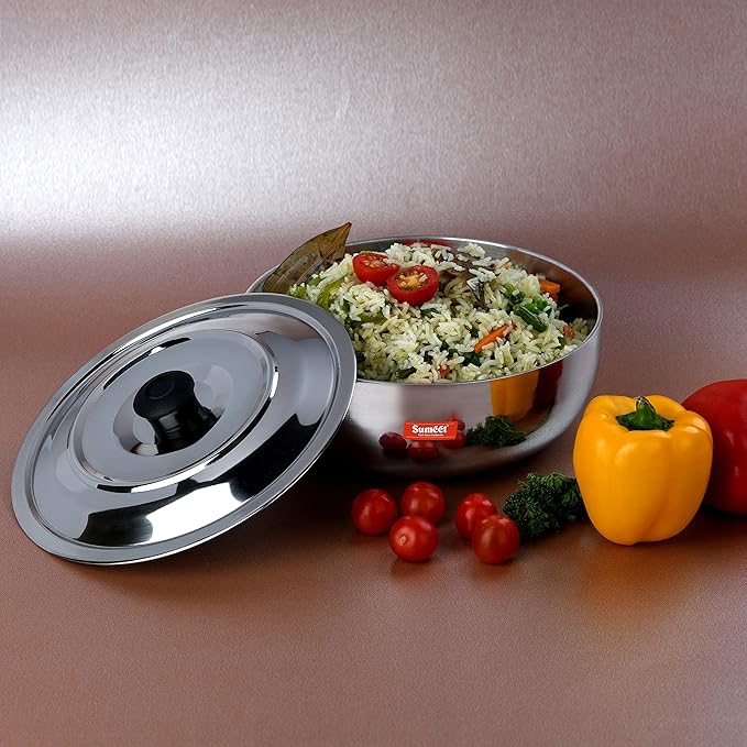 Sumeet 3mm Induction Bottom Aluminium Tasra with S.S. Lid (3.6Ltr 26.6cm)