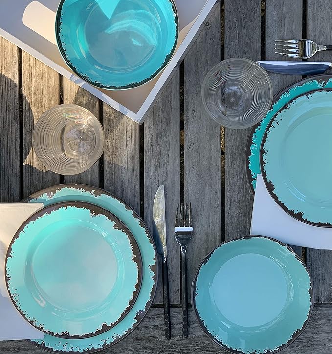 Fox Run Melamine Dinnerware Set Teal 10