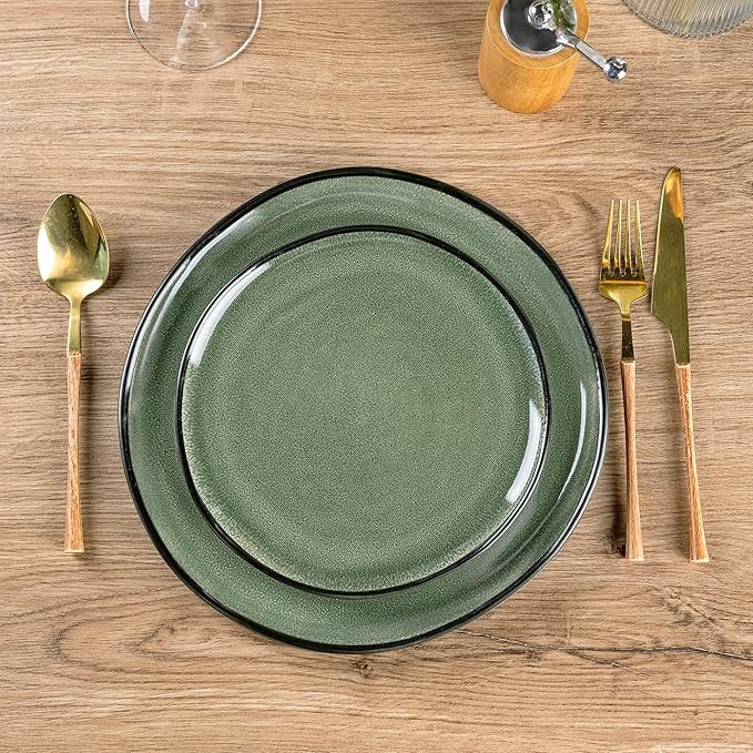 AmorArc Ceramic Dinnerware SetsHandmade Reactive Glaze Stoneware Plates and Bowls SetsHighly Scratch Resistant | Dishwasher &amp Microwave Safe Dishes SetService for 4 (12pc)