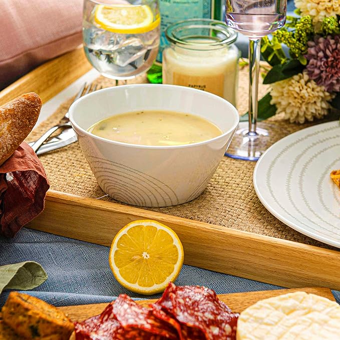 BZYOO BPA-Free Dishwasher Safe 100% Melamine Plastic Plate &amp Bowl Set Casual dining Indoor and Outdoor Dining Party (12 PCS Dinnerware set Service for 4 white planet)