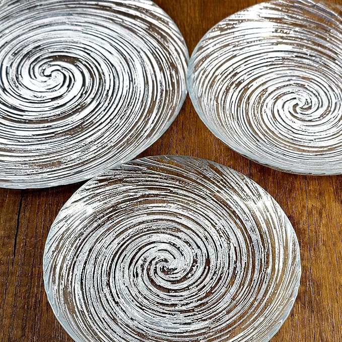Red Pomegranate Volute Glass Dinnerware Set Set of 12 pcs Silver