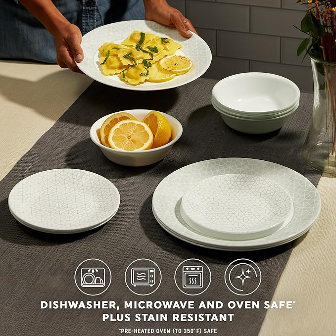 Corelle Vitrelle 18 Piece Glass Dinnerware Sets Service for 6 Triple Layer Chip &amp Crack Resistant Glass Plate and Bowl Sets Knox