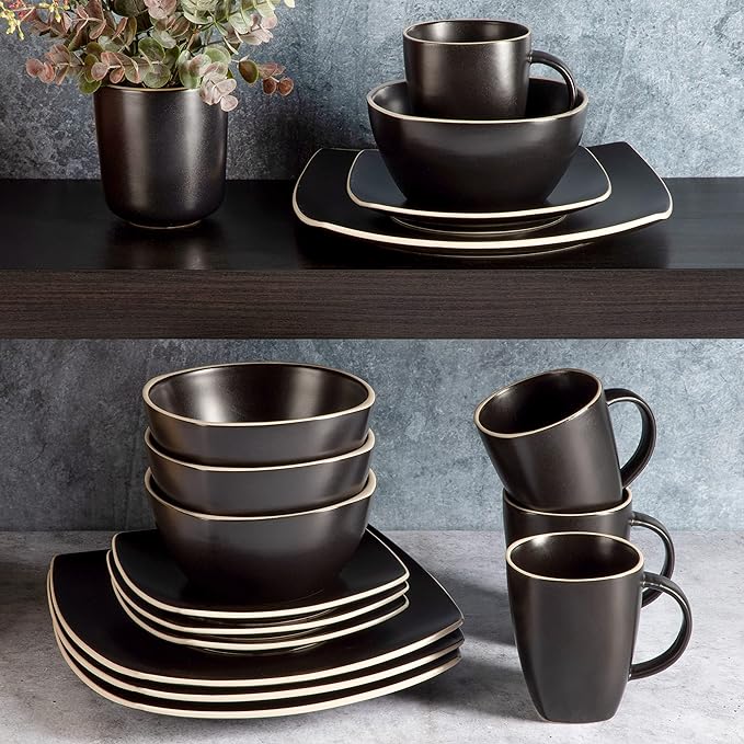 Gibson Soho Lounge Dinnerware Set Service for 4 (16pcs) Matte Black