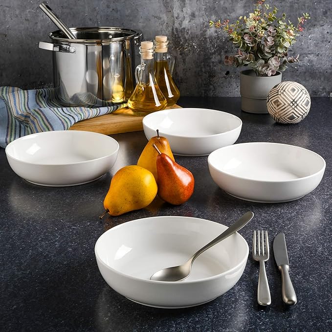 Gibson Home Zen Buffet 4-Piece 41oz Salad Bowls Porcelain Ceramic Chip and Scratch Resistant Pasta Bowl Serving Bowls Soup Bowls Set Large Capacity Dishwasher &amp Microwave Safe White