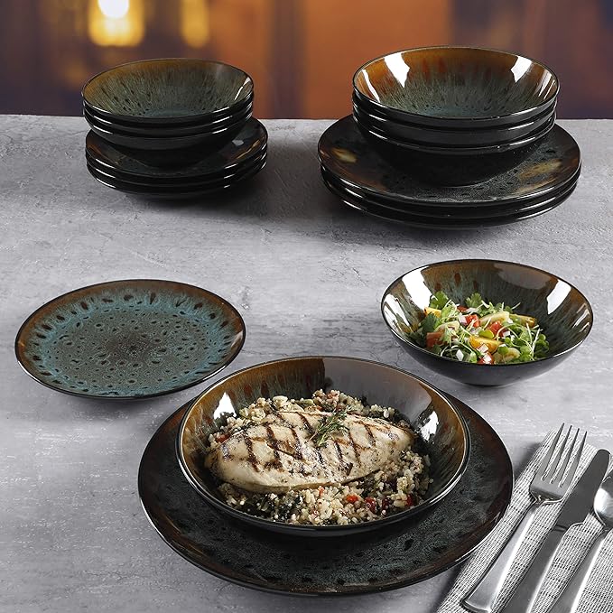 Gibson Elite Kyoto Double Bowl Dinnerware Set Service for 4 (16pcs) Teal
