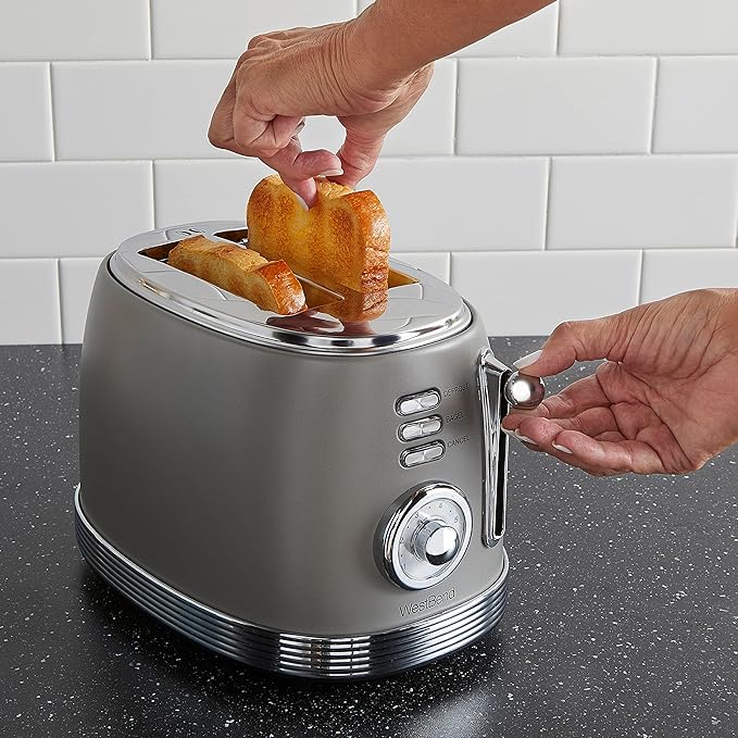 West Bend Toaster 2 Slice Retro-Styled Stainless Steel with 4 Functions and 6 Shade Settings 850-Watts Gray
