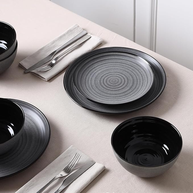 Stone Lain Dua 4-Piece Salad Plate Set Stoneware Black