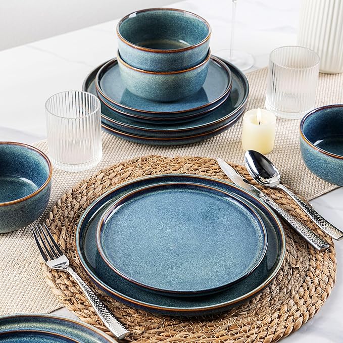 AmorArc Ceramic Dinnerware Sets for 4Round Reactive Glaze Stoneware Plates and Bowls SetHighly Scratch Resistant Dishware | Dishwasher &amp Microwave Safe Dishes SetService for 6 (18pc)