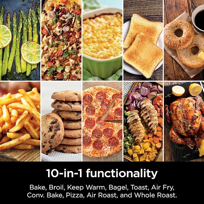 Ninja DCT400 10-in-1 Double Oven with FlexDoor FlavorSeal &amp Smart Finish Rapid Top Convection and Air Fry Bottom Bake Broil Air Roast Toast Air Fry Pizza and More Stainless Steel (Renewed