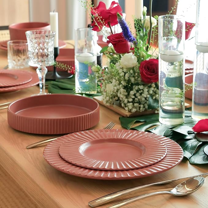 Christian Siriano Lusso 16-Piece Dinnerware Set Stoneware Redwood