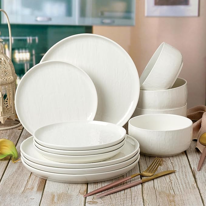 Joseph Sedgh Collection “Kai” 12-piece Stoneware Dinnerware Set with Protective Glaze Finish Service for 4 White