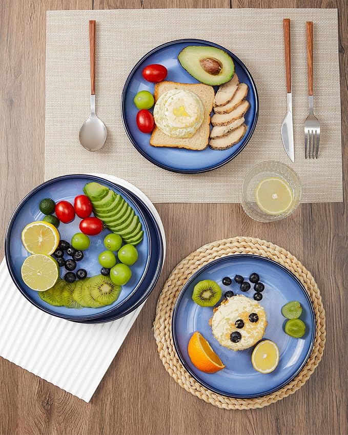 12 Piece Dinnerware Set Includes 6 Piece Salad Plate Set Combo Light Blue