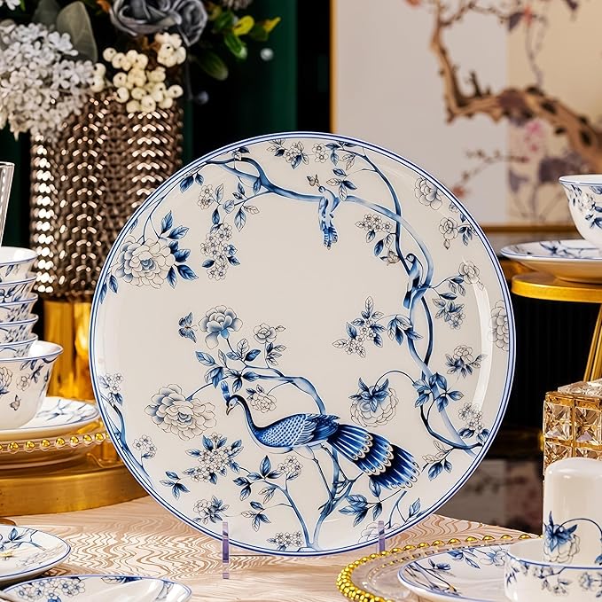 Fine Bone China Dinnerware SetPorcelain&ampCeramic Dinnerware SetsBone Stoneware &ampCeramic Cookware Tableware Set Includes Dinner Plates|Spoons|Pasta Bowls|Soup Pot|Chopsticks (60 PCS)