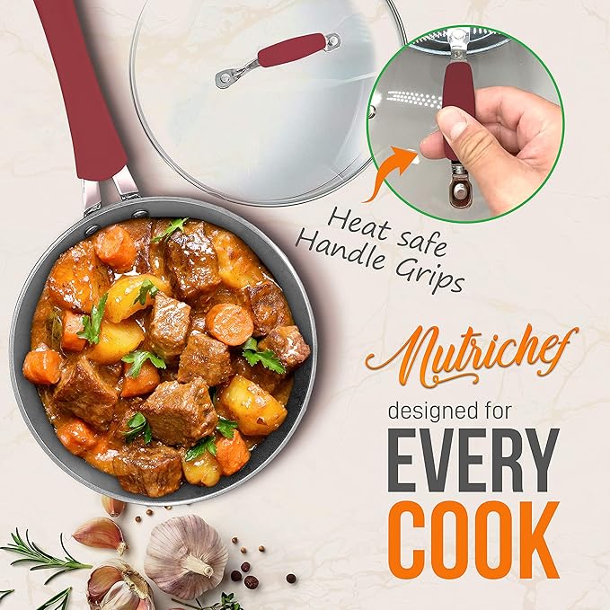 NutriChef 11-Piece Nonstick Kitchen Cookware Set - PTFE/PFOA/PFOS-Free Heat Resistant Ceramic Kitchen Ware Pots Pan Set w/Lines Pattern - Saucepot Pans Cooking Pot Oven Pot Lid Utensil