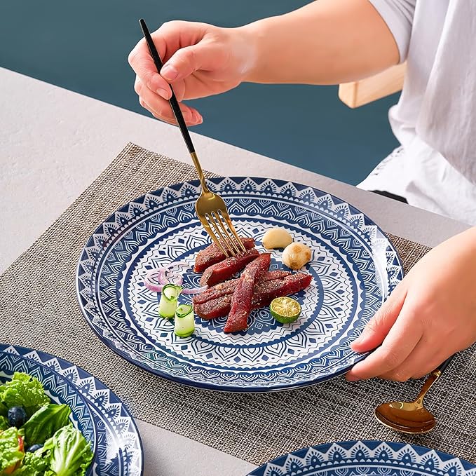 Bestone Ceramic 12-Pieces Dinnerware Sets Ceramic Dish Plates and Bowls Sets Dishes Set for 4 Dinner Salad Dessert Plates and Cereal Bowls Set GiftVintage Blue