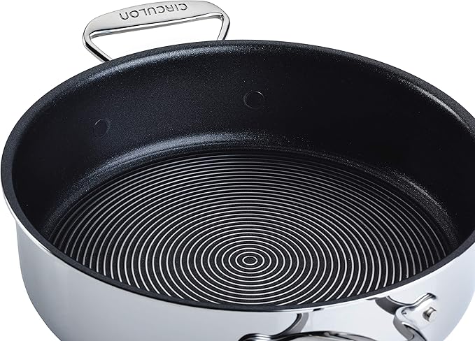 Circulon Clad Stainless Steel Saute Pan with Lid and Hybrid SteelShield and Nonstick Technology 5 Quart - Silver