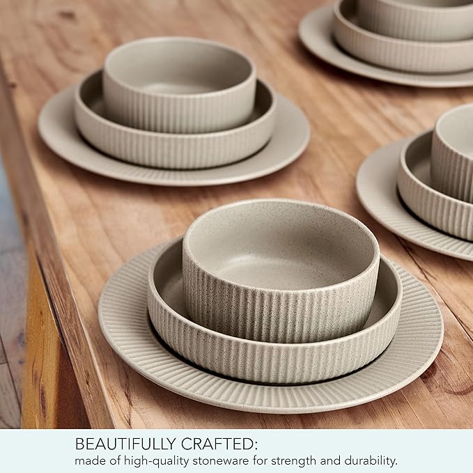 Pfaltzgraff Tranquility 12 Piece Plates Bowls Dinnerware Set Service for 4 Cream