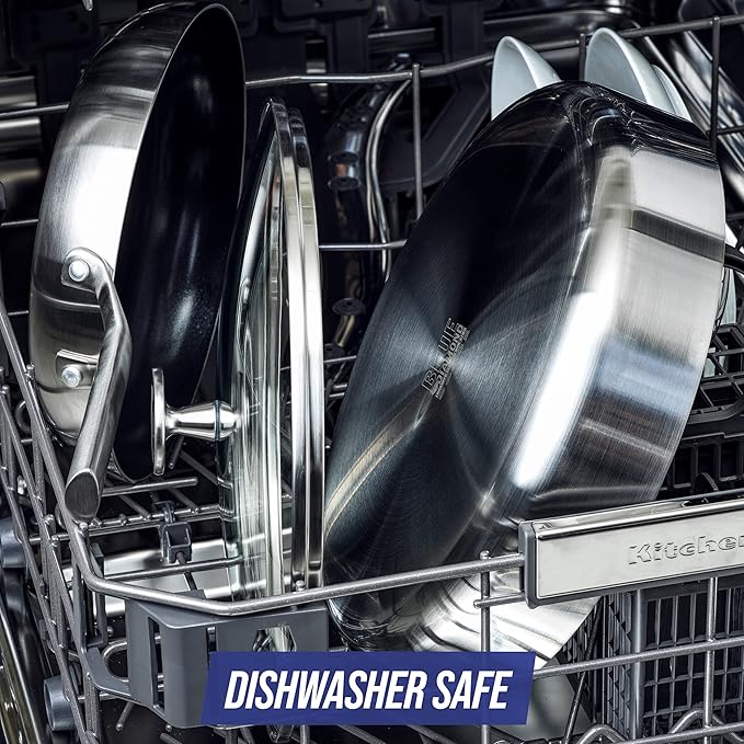 Blue Diamond Cookware Tri-Ply Stainless Steel Ceramic Nonstick 6 Piece Cookware Pots and Pans Set PFAS-Free Multi Clad Induction Dishwasher Safe Oven Safe Silver