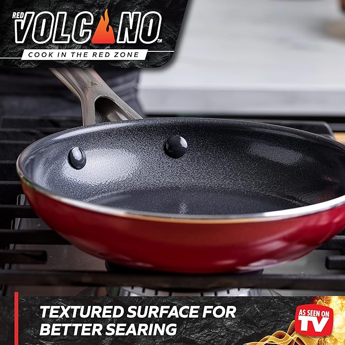 Textured Ceramic Nonstick 7 &amp 10 Frying Pan Skillet Set with Stainless Steel Handles PFAS PFOA &amp PTFE Free Dishwasher Safe Oven &amp Broiler Safe to 600 Degrees Red