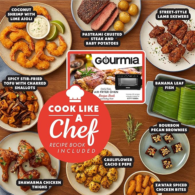 Gourmia Toaster Oven Digital Air Fryer - Convection Mode with 4 Slice Capacity 3 Rack Positions 12 Presets Toast Bagel Bake Roast Broil Dehydrate Popcorn Fits 9 Pizza Black