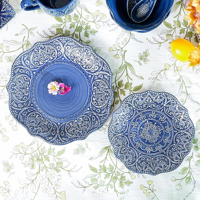 Sungmor Embossed Stoneware Fine Dining Dinnerware Antique Baroque Style Porcelain Dinner Plates Set of 2 (8.5 Salad Plate &amp 11 Dinner Plate) Sophisticated Ceramic Serving Platters for Table De
