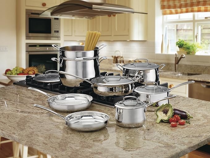 Cuisinart Contour Stainless 13-Piece Cookware Set with 12-Inch Open Skillet Helper Handle