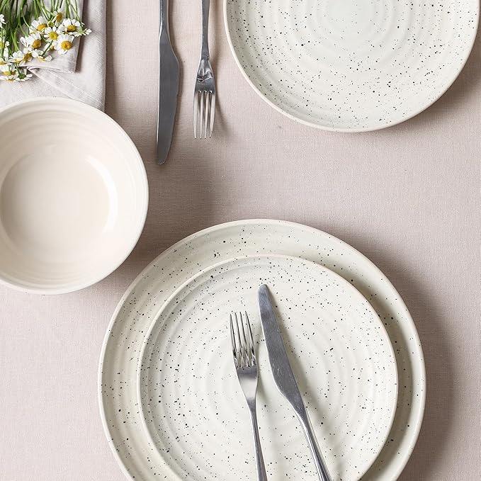 Stone Lain Dua 4-Piece Dinner Plate Set Stoneware White