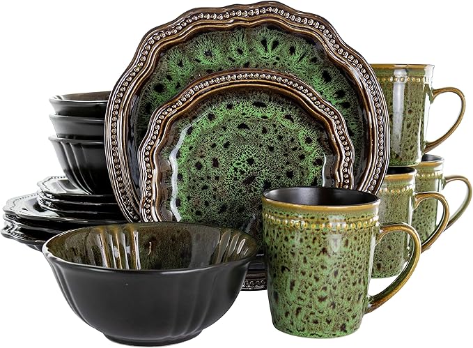 Elama Stoneware Round Oval Dinnerware Dish Set Jade Green