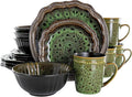 Elama Stoneware Round Oval Dinnerware Dish Set Jade Green