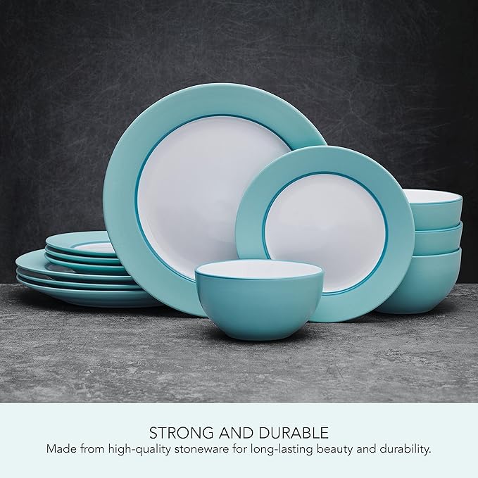 Pfaltzgraff Grayson Teal 12 Piece Dinnerware Set Service for 4