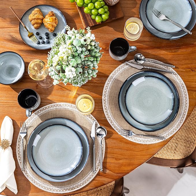 LERATIO Ceramic Dinnerware Sets for 416-Piece Reactive Glaze Plates and Bowls Set with MugsHighly Chip and Crack Resistant | DishwasherMicrowave &amp Oven Safe Dishes set-Gray White