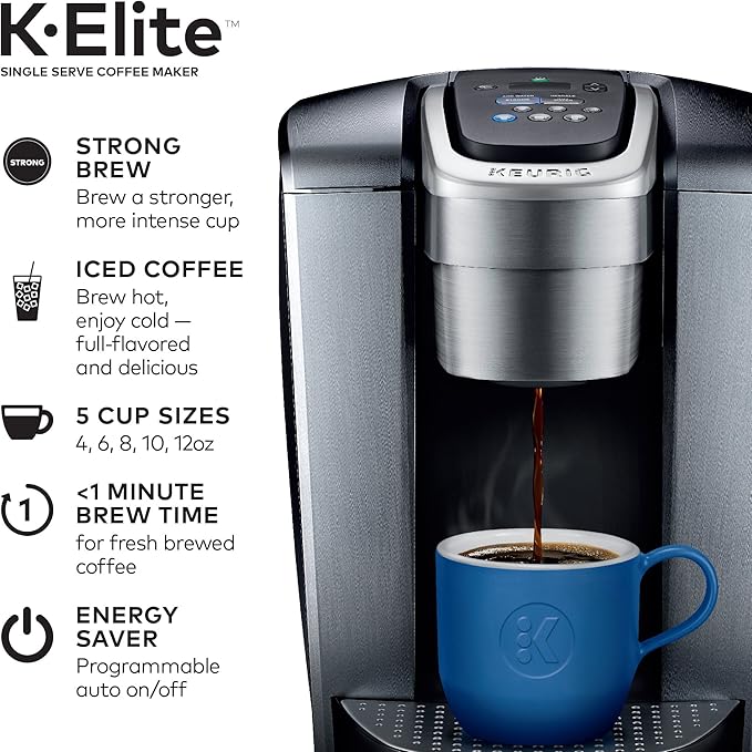 Keurig K-Elite Single-Serve K-Cup Pod Coffee Maker Brushed Silver &amp K-Duo 3 Month Care Brewer Maintenance Kit